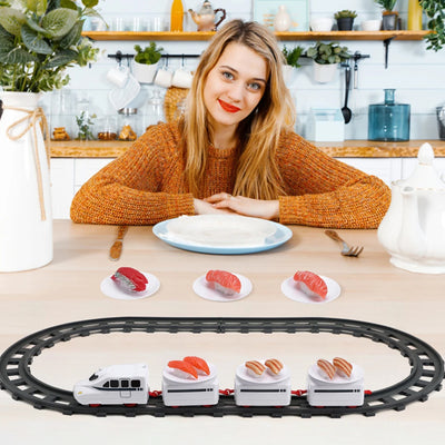 Electric Rotary Sushi Train Toy Track Role Playing Conveyor Set - Battery Operated_6