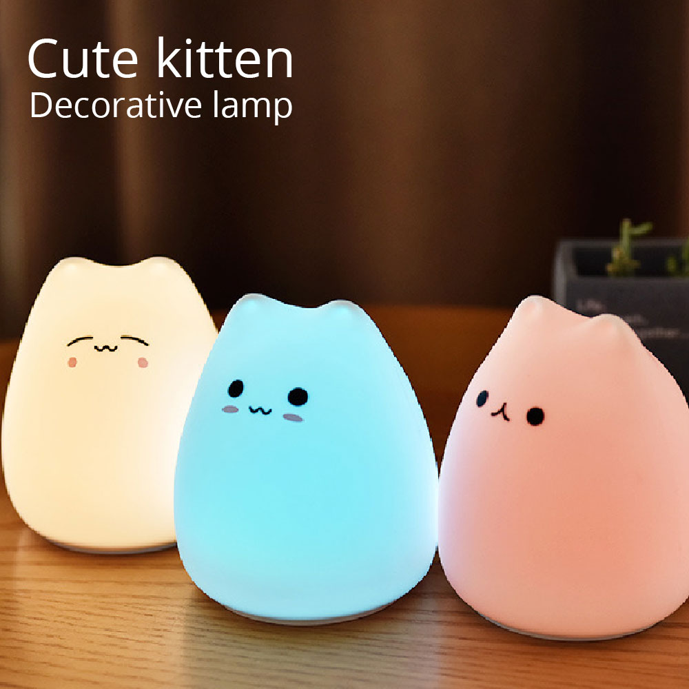 Little Kitty Silicone 7 Colour Night Light for Kids Bedroom