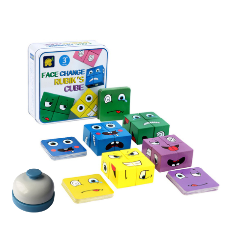 Facial Expression Puzzle Changing Cube Wooden Montessori Table Game