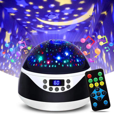 USB Plugged-in and Battery Powered Rotating Projector Night Light with Music