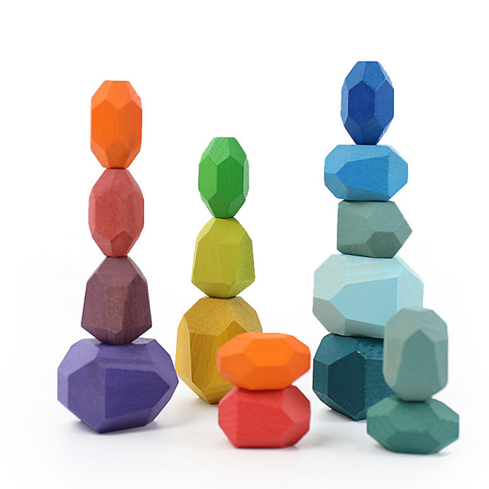 Rainbow Colored Balancing Stone Building Blocks for Kids_0