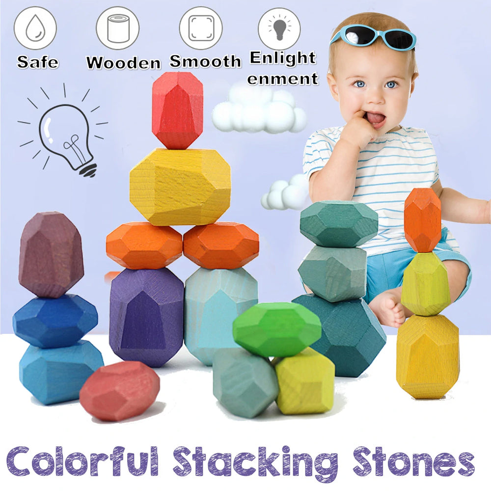 Rainbow Colored Balancing Stone Building Blocks for Kids_11