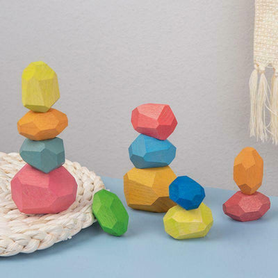 Rainbow Colored Balancing Stone Building Blocks for Kids_9