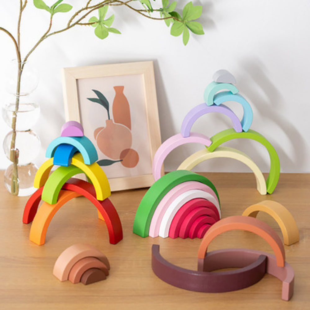 Wooden Rainbow Stacker Nesting Puzzle Blocks -Educational Toy_12