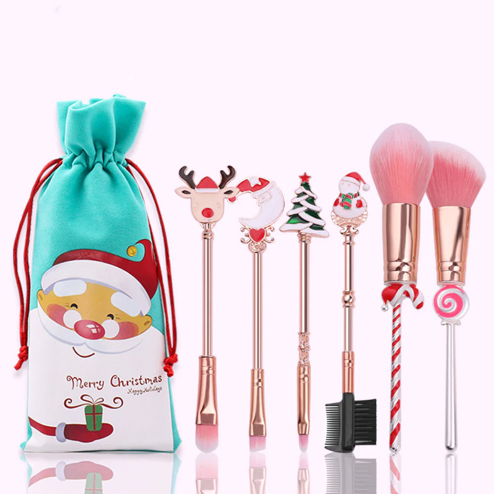 Holiday Christmas Makeup Brushes Set with Drawstring Bag_12