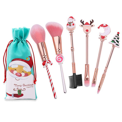 Holiday Christmas Makeup Brushes Set with Drawstring Bag_0