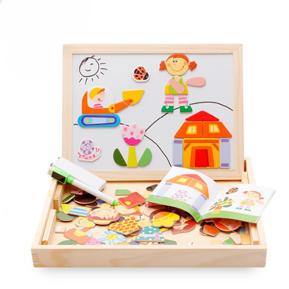 Wooden Educational Magnetic Double Sided Drawing Board For Kids Puzzle Toy_8
