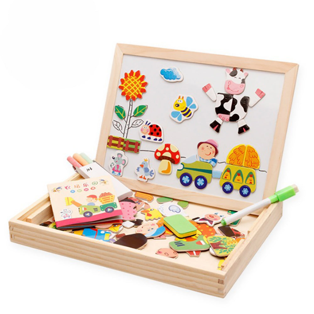 Wooden Educational Magnetic Double Sided Drawing Board For Kids Puzzle Toy_9