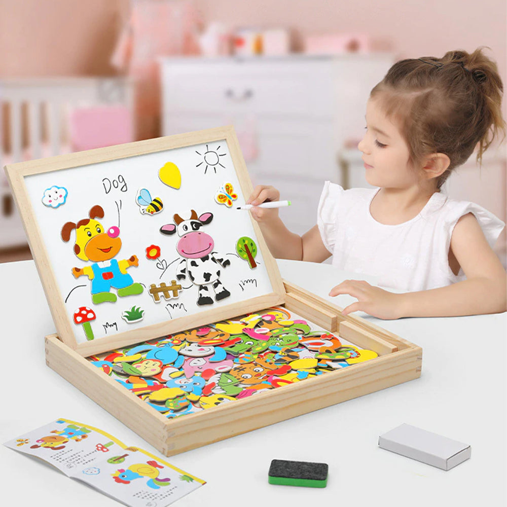 Wooden Educational Magnetic Double Sided Drawing Board For Kids Puzzle Toy_5