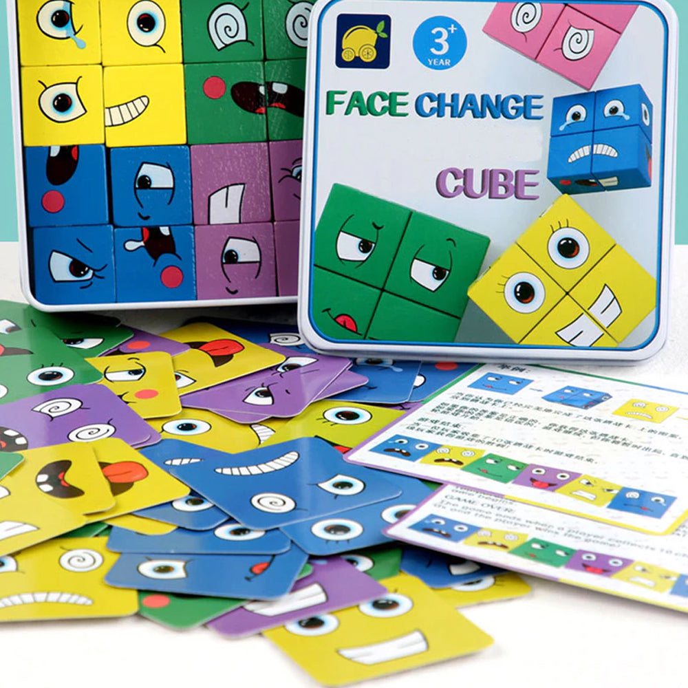 Facial Expression Changing Cube Wooden Montessori Toy_11