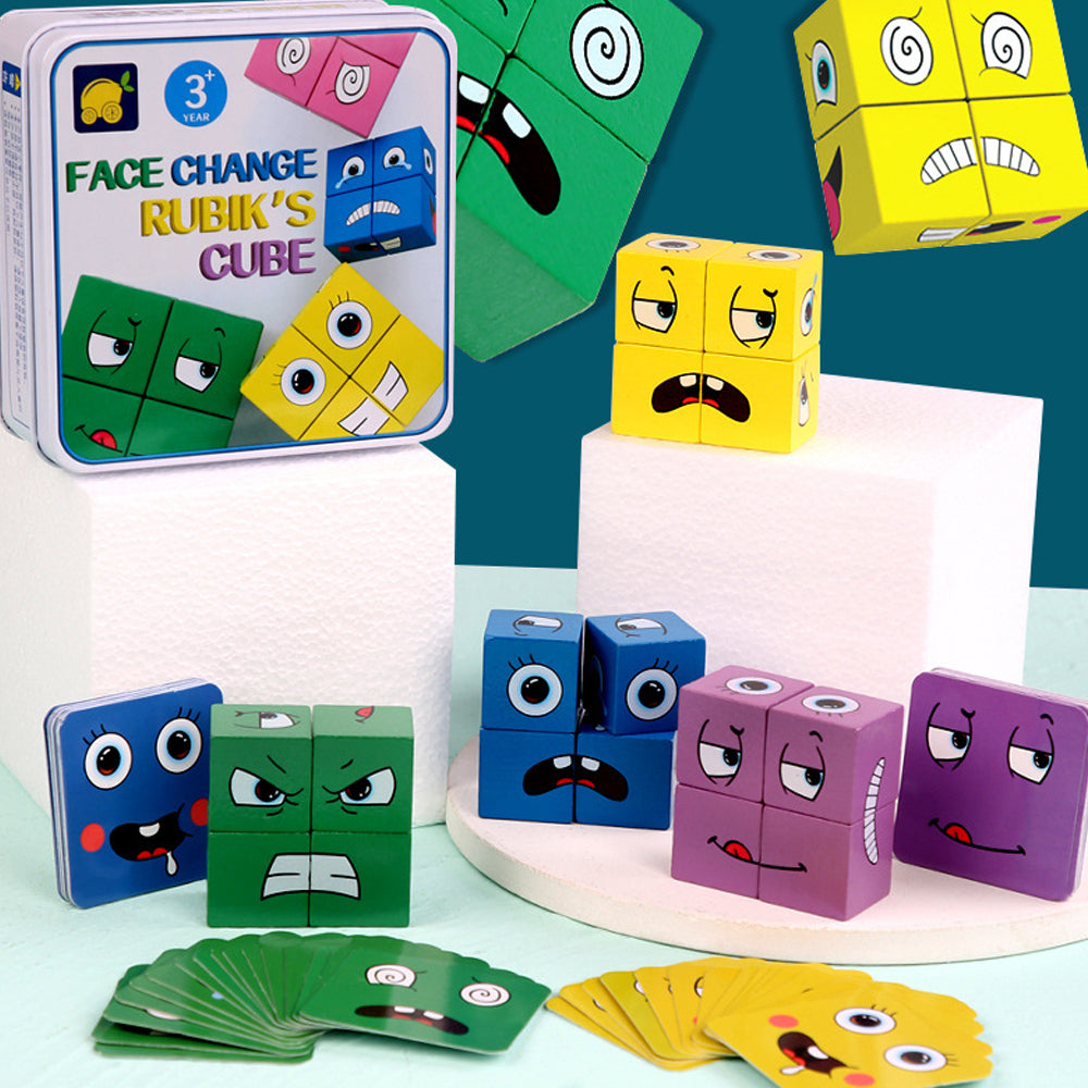 Facial Expression Changing Cube Wooden Montessori Toy_1