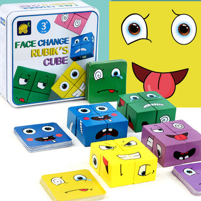 Facial Expression Changing Cube Wooden Montessori Toy_2