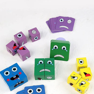 Facial Expression Changing Cube Wooden Montessori Toy_4