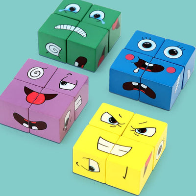 Facial Expression Changing Cube Wooden Montessori Toy_7