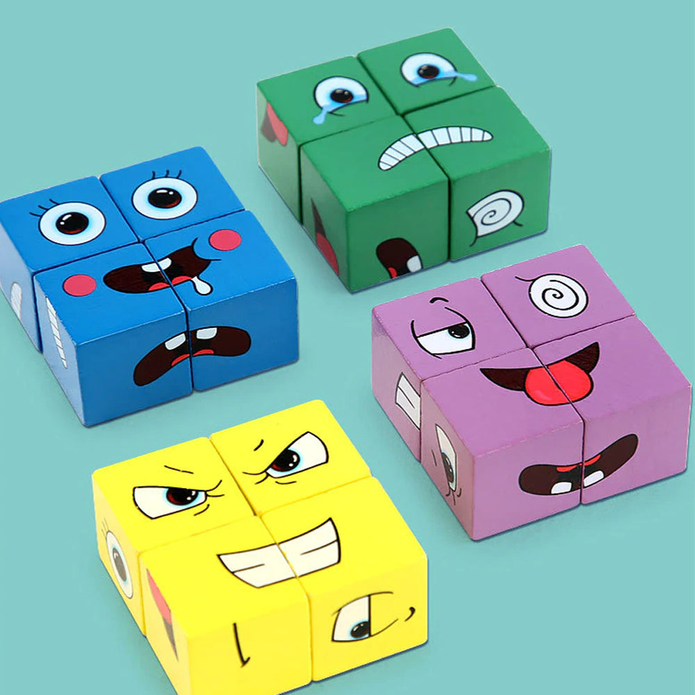 Facial Expression Changing Cube Wooden Montessori Toy_8