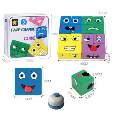 Facial Expression Puzzle Changing Cube Wooden Montessori Table Game