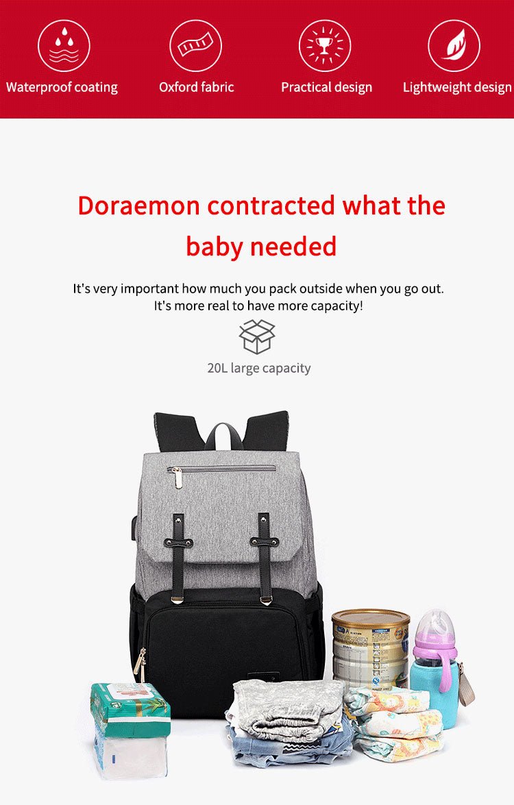 Large Diaper Nappy Travel Parent Backpack with USB Bottle Warmer ,Phone Charger and matching Change Mat - Kiddie Cutie