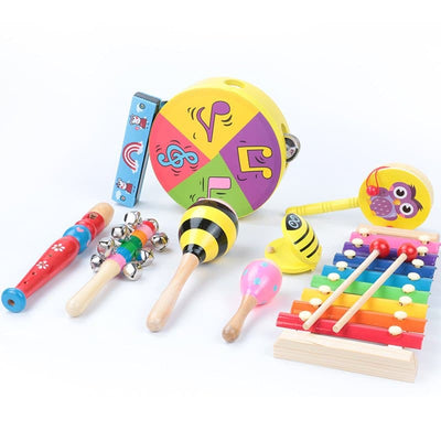 10 PCS Wooden Musical Instrument Set Wooden STEM Toys Musical Set for Baby